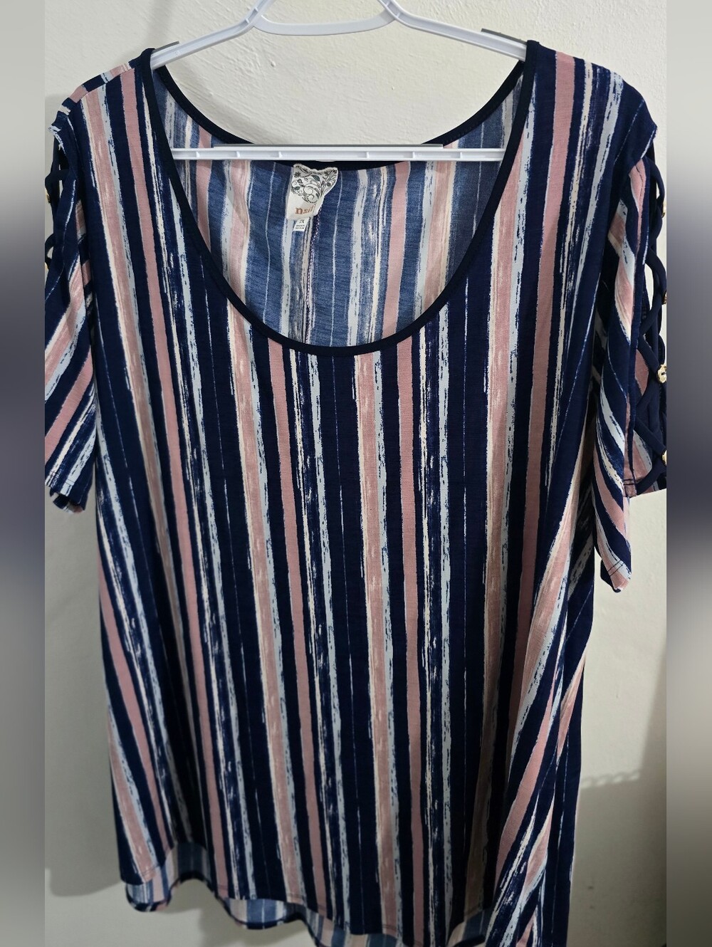 NAIF Navy and Pink Striped Short Sleeve Top